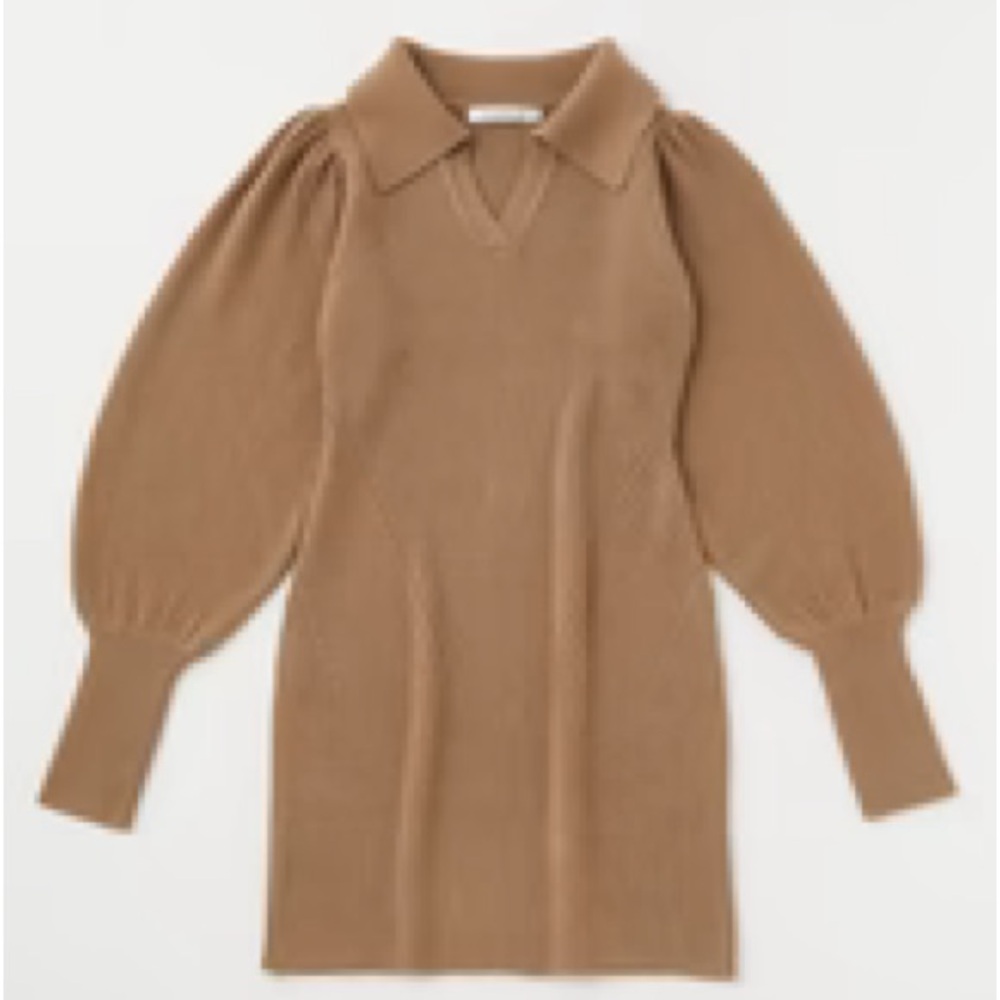 Moussy Beige Open Collar Mini Dress